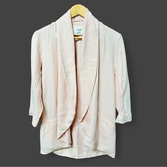 Aritzia Wilfred Linen Blazer Jacket Open Front Pale Pink Blush Size 0 - Picture 3 of 5